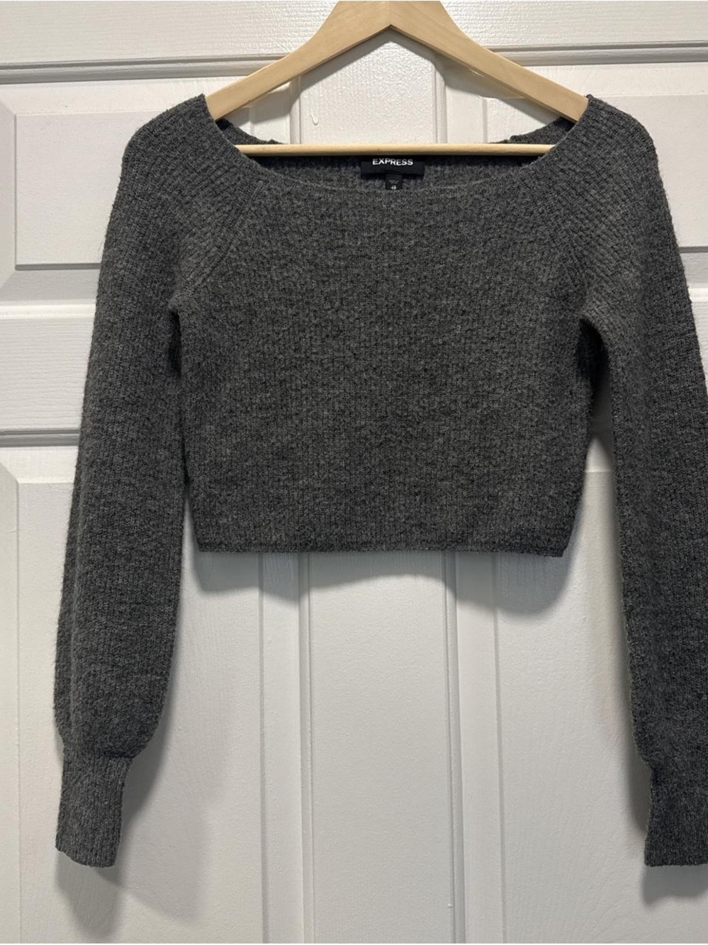 Express Cropped Charcoal Gray Crewneck Sweater